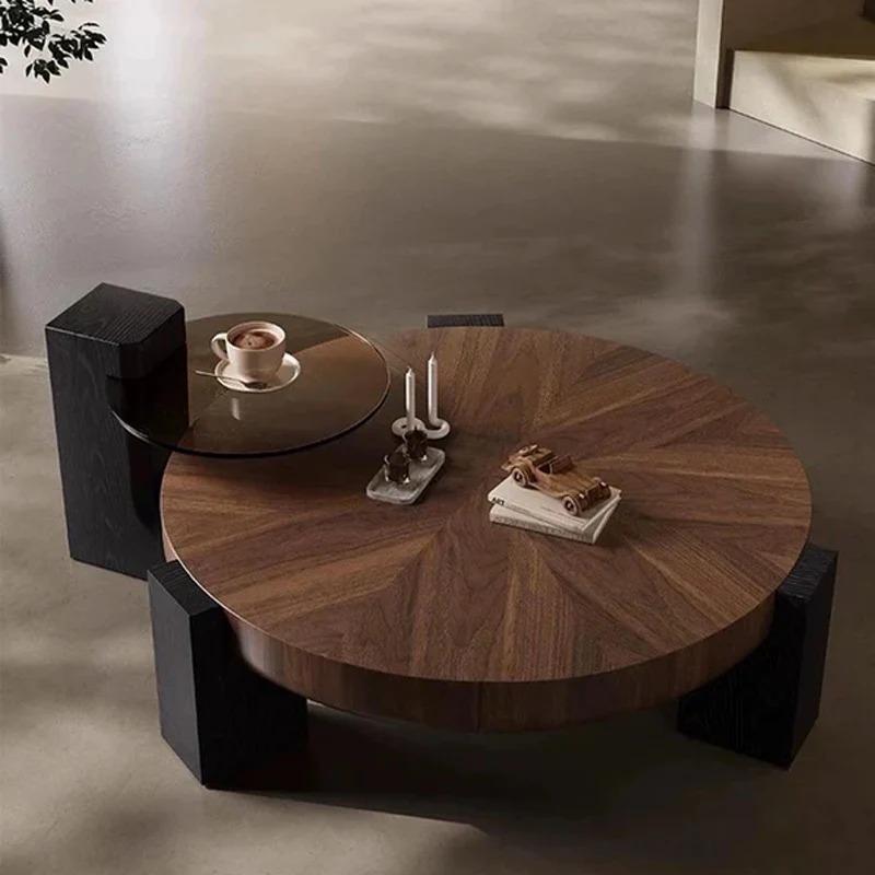 Tables basses gigognes OLIER bois massif et verre fumé