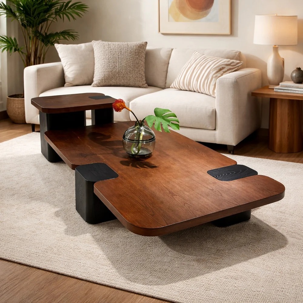 Table basse gigogne Elegancia en bois massif — design organique moderne et duo modulable